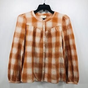 UNIVERSAL THREAD Women's Size‎ M Rust Orange Plaid Long Sleeve Tunic Buttons
